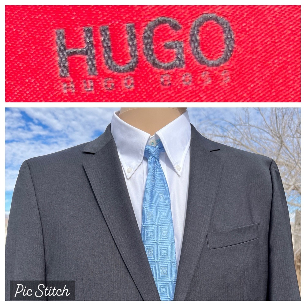 Hugo boss Blazer Men 40S Wool Black Pinstriped 2 Button‎ sportcoat jacket